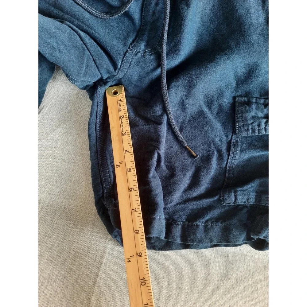 CUBAVERA Men Medium Navy Blue Cargo Shorts Elastic Waist Drawstring  Pure Linen